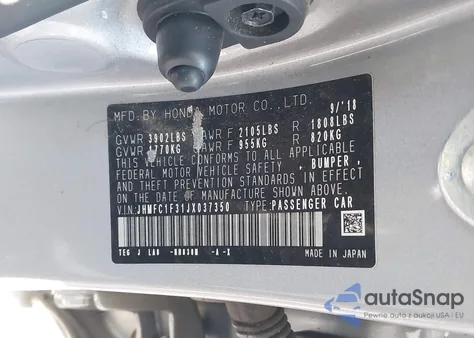 2018 Honda Civic Ex-T z USA, uszkodzony, nr VIN JHMFC1F31JX037350